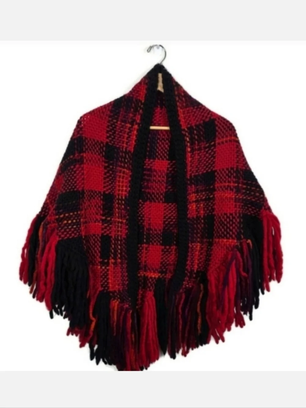 NEW Handwoven Buffalo Plaid Fringed Triangular Wool Shawl Wrap Etc by Sam